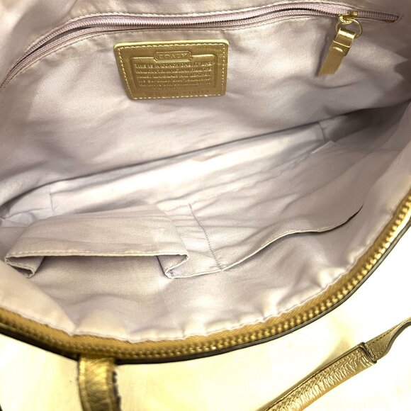 Coach F 15112 signature tote beige, brown shoulder bag with gorld band - Picture 4 of 11